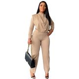 Fall new arrival solid color ladies lounge wear set women 2 piece set clothing