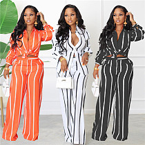 Fall new arrivals stripe print women two piece pants set ladies fashion set clothes