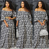 Plus Size Dress fashion floral print square shoulder medium sleeve large swing maxi dress