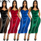 Plus Size Dress Amazon solid color sexy spaghetti straps chest wrap backless tight stretch mesh dress