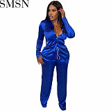 2 Piece Set Women 2022 fall new arrival solid color satin two piece casual pants set women clothing
