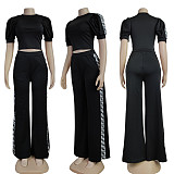 2 Piece Set Women New solid color simple round neck lantern short sleeve trousers two pieces