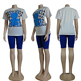 Two Piece Set Women Clothing New summer 2022 digital print short sleeve shorts set