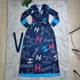 Plus Size Dress Fashion print loose casual V neck long sleeve dress swing