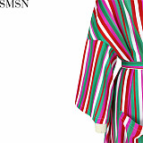Amazon fashion striped slit pocket strap loose long coat
