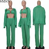 Three piece outfits Amazon hot sale fashion sexy pleated cardigan three piece set