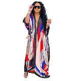 Casual Dress European and American style women printed casual loose V neck special dress