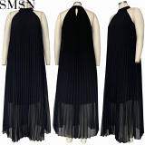 Casual Dress large size fashion pleated loose temperament sleeveless dress for women