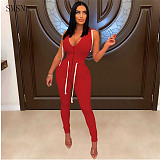 Rompers Women Jumpsuit 2022 Lace-up V-Neck Hooded Jumpsuit women one piece Jumpsuit