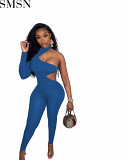 Bodycon Jumpsuit European and American tight lace up single sleeve irregular jumpsuit