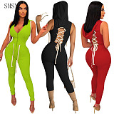 Rompers Women Jumpsuit 2022 Lace-up V-Neck Hooded Jumpsuit women one piece Jumpsuit