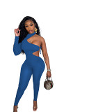 Bodycon Jumpsuit European and American tight lace up single sleeve irregular jumpsuit