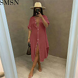 Fashion dress for women wholesale washed cotton solid color multicolor dress