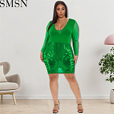 Plus Size Dress Wholesale Sexy U Collar Embroidery Special Color Matching Dress