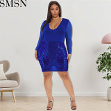 Plus Size Dress Wholesale Sexy U Collar Embroidery Special Color Matching Dress