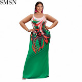 Plus Size Dress Summer Hot Sale Amazon Digital Printing Long Strap Tight Large Size Dress