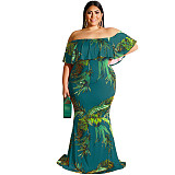 Plus Size Dress 2022 Summer Sunflowers Leaf Printed Sexy Tight Dress