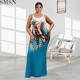 Plus Size Dress Summer Hot Sale Amazon Digital Printing Long Strap Tight Large Size Dress