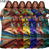 Plus Size Dress Amazon abstract printing with belt deep V neck fashion tight large size dress