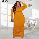 Plus Size Dress 2022 new solid color round neck sexy tight large size women dress