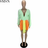2 Piece Set Women Amazon Fashion sexy color block jumpsuit skirt suit two piece set
