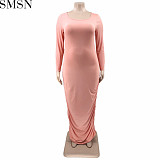 Plus Size Dress 2022 new solid color round neck sexy tight large size women dress