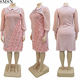 Plus Size Dress Ladies Elegant Dress Rhinestone Ruffled Party Autumn Casual Dresses For Women