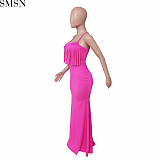 Casual Dress  European and American women sexy fashion halter neck tie halter fringed dress