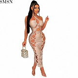 Fashion dress for women 2022 European and American neck hanging hollow tight suspender sexy nightclub dress
