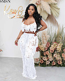 Two Piece Set Women Clothing sexy perspective knitted hand hook fringed beach suit