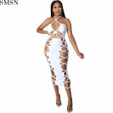 Fashion dress for women 2022 European and American neck hanging hollow tight suspender sexy nightclub dress