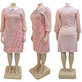 Plus Size Dress Ladies Elegant Dress Rhinestone Ruffled Party Autumn Casual Dresses For Women