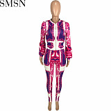 2 Piece Set Women fashion casual Daikin chain pattern positioning printing loose zip coat trousers two piece set