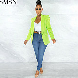 Amazon fashion new solid color women pleated long sleeve suit coat women