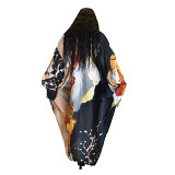 Amazon popular coat artificial silk multi print fashion casual trench coat