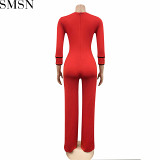 Women Jumpsuit 2022 fashion slim fit skin friendly V neck mid sleeved trousers jumpsuit