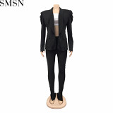 Amazon fashion new solid color women pleated long sleeve suit coat women