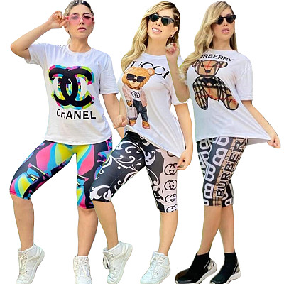 Outfits Women Two Pieces 2022 summer new digital printing short sleeved shorts suit