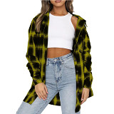 2022 autumn and winter women casual pocket loose plaid shirt