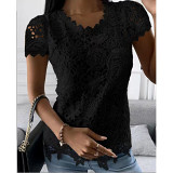Amazon 2022 summer new women clothing new lace shirt short sleeve top