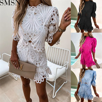 Two Piece Outfits 2022 spring and summer new fashion lace suit casual loose hollow zipper two piece set