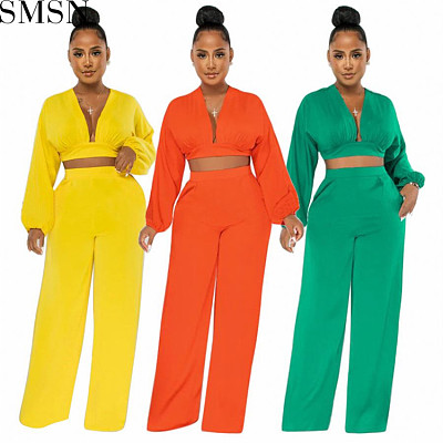 Two Piece Outfits Amazon new milk Silk solid color long sleeve fashion casual two piece suit