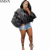Amazon large size women clothing chiffon long sleeve fashion short top