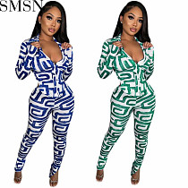 Two Piece Outfit Women sexy tight backless set digital printed two piece suit