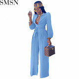 One Piece Jumpsuit wholesale cross border foreign trade new casual shirt collar jumpsuit with belt