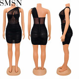 Casual Dress Mesh See Through Skinny Club Wear Summer Women Plus Size Dress