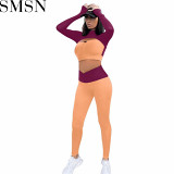 Two Piece Outfit Women Autumn long sleeve trousers high waist contrast color sports casual two piece set
