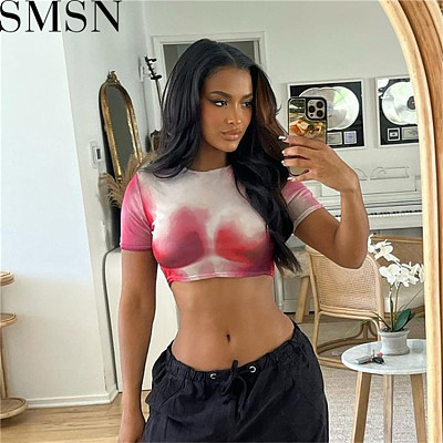 Summer clothes short sleeves t shirts printed crop top women 2022