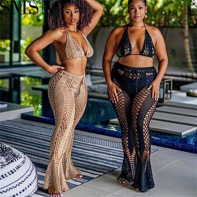 2 piece outfits Sexy See Through Flare Pants Club Plus Size Summer Womens 2 Piece Sets