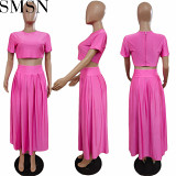 Two piece outfits 2022 solid color slit 2 piece long skirts set women clothing summer